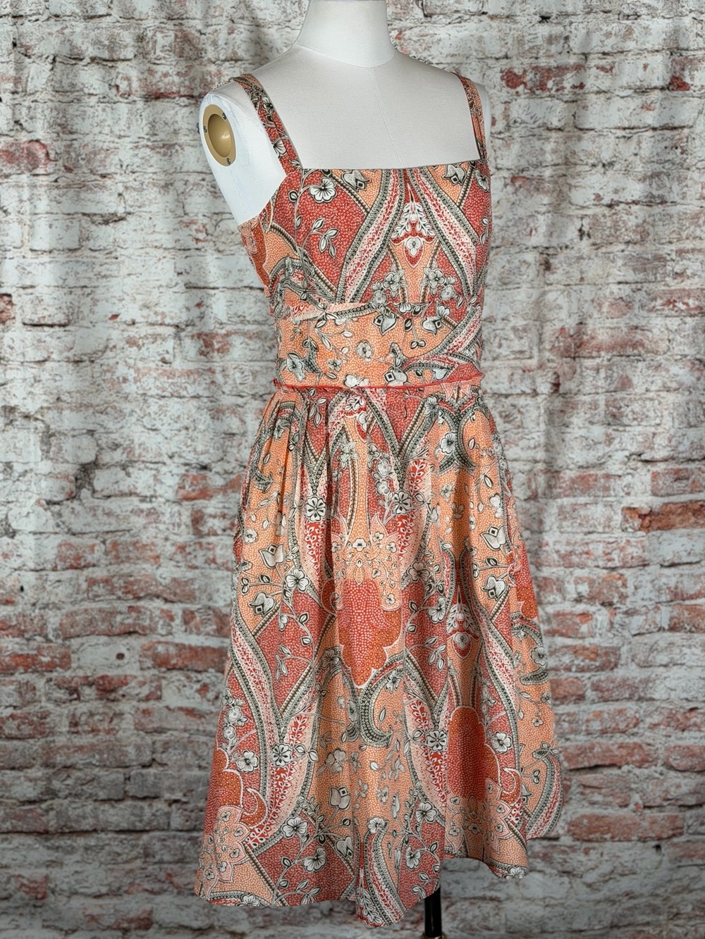 Ann Taylor Coral and Peach Paisley Midi Dress Women’s Size 6